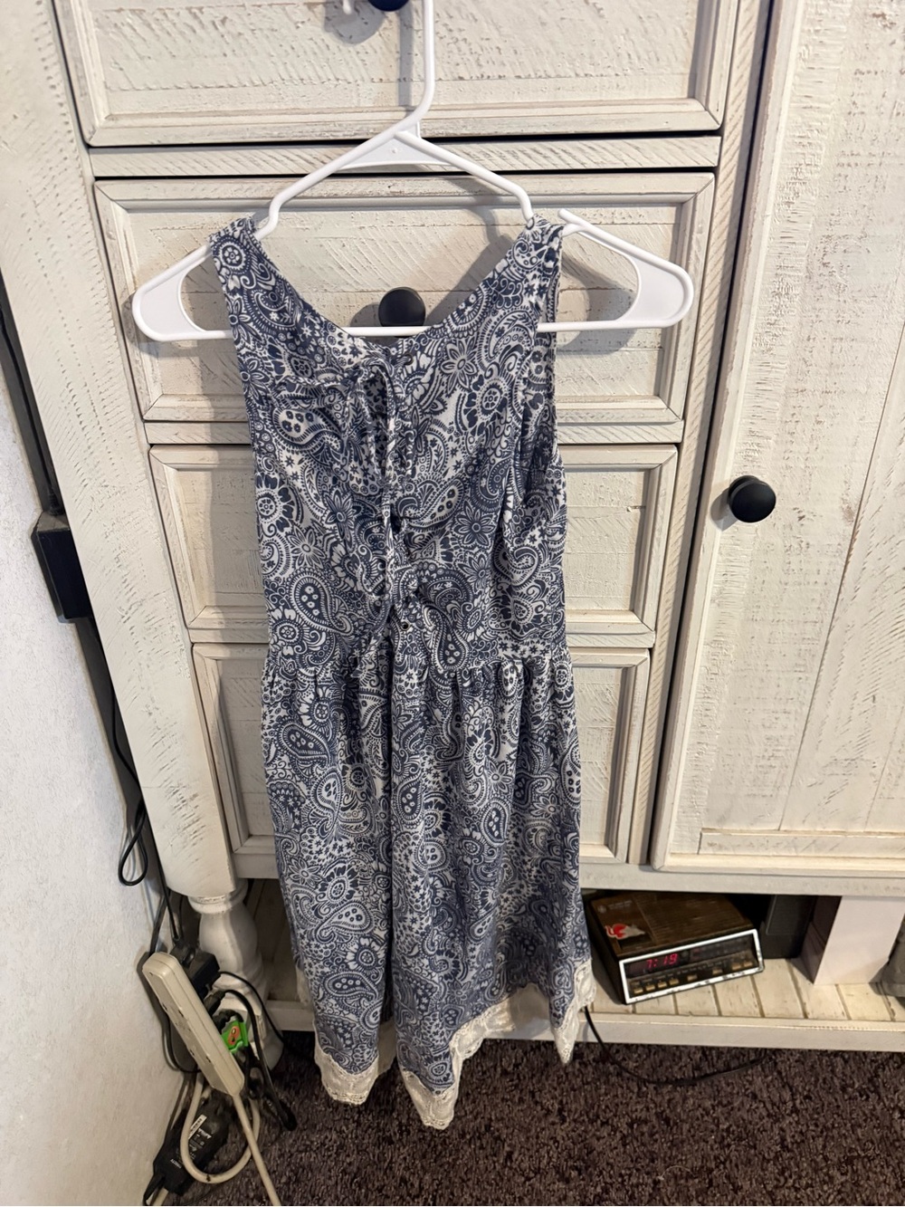 Doe & Rae Blue Paisley Midi Dress with Lace Trim